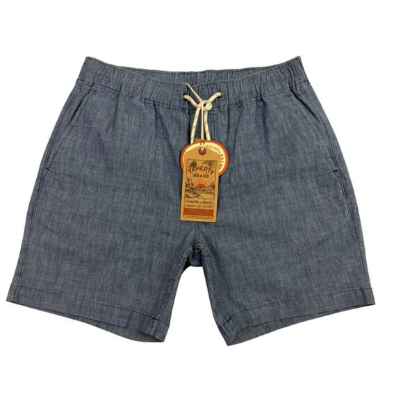 Faherty Essential Chambray Short 6.5" Drawstring Size Small indigo Dye NEW - Picture 1 of 15